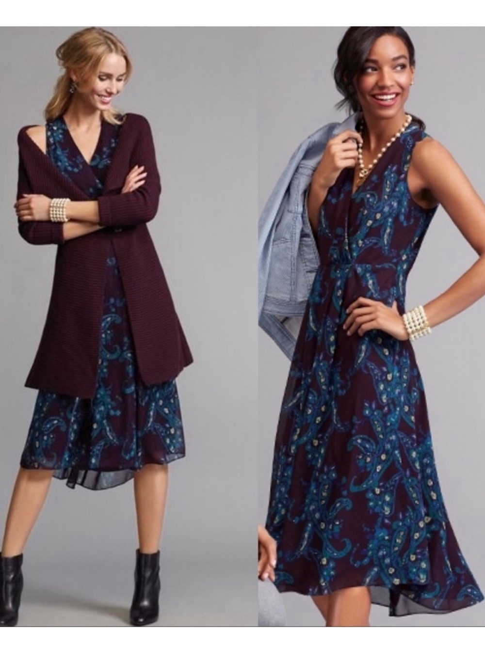 CAbi Treasure Dress Style 3461 Paisley Floral Chiffon Midi Dress Size 12 - Picture 2 of 12